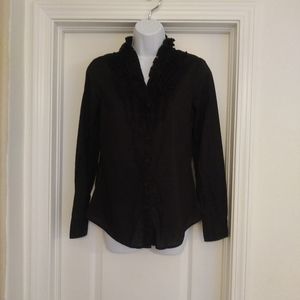 J. Crew Black Ruffle Button Down Top